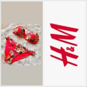 3/$30 H & M Tropical Floral Neon Orange  
Bandeau Bikini with Straps Size 6